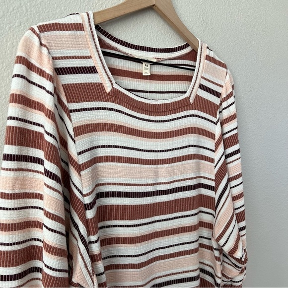 NWT Como Blu Pink Blush White Striped Square Neck Line Balloon Sleeve Top- Small - Picture 4 of 10